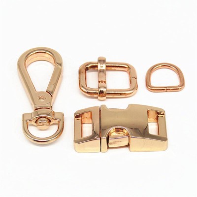 Wholesale High Quality Pet Collar Metal Hardware Rose Gold Side Release Buckle And Tri-glide