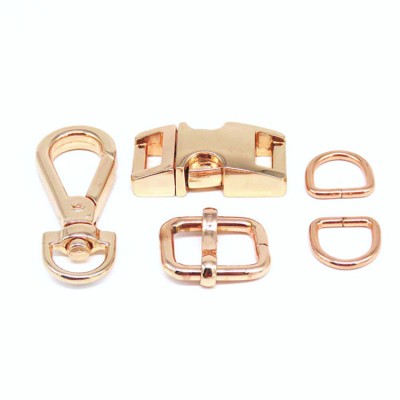 Manufacturer Custom 5/8 Inch Rose Gold Metal Quick Side Release Buckle D Ring Slide Strap for Pet Dog Collars