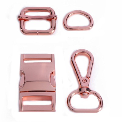 Wholesale Dog Collar Metal Accessories Rose Gold Side Release Buckle and Dog Hook Set