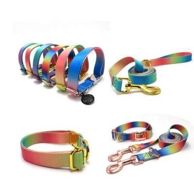 Custom Heat Transfer Sublimation Rose Gold Release Buckles Polyester Pet Collars Cat Dog Collars and Dog Leashes Set